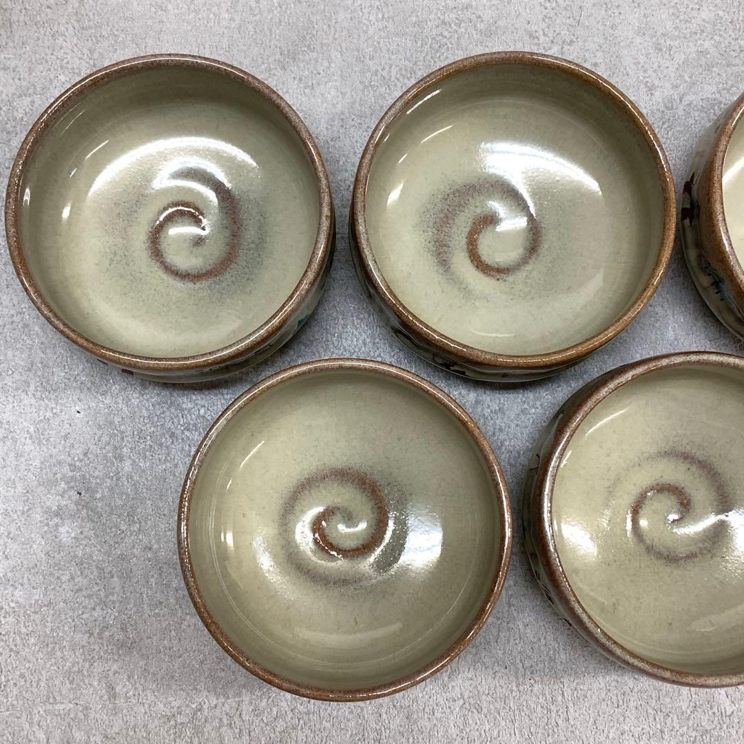 旅茶碗 5客 大塩正義 八代目正人 共箱 奈良絵 赤膚焼 茶道具 抹茶椀 小茶碗
