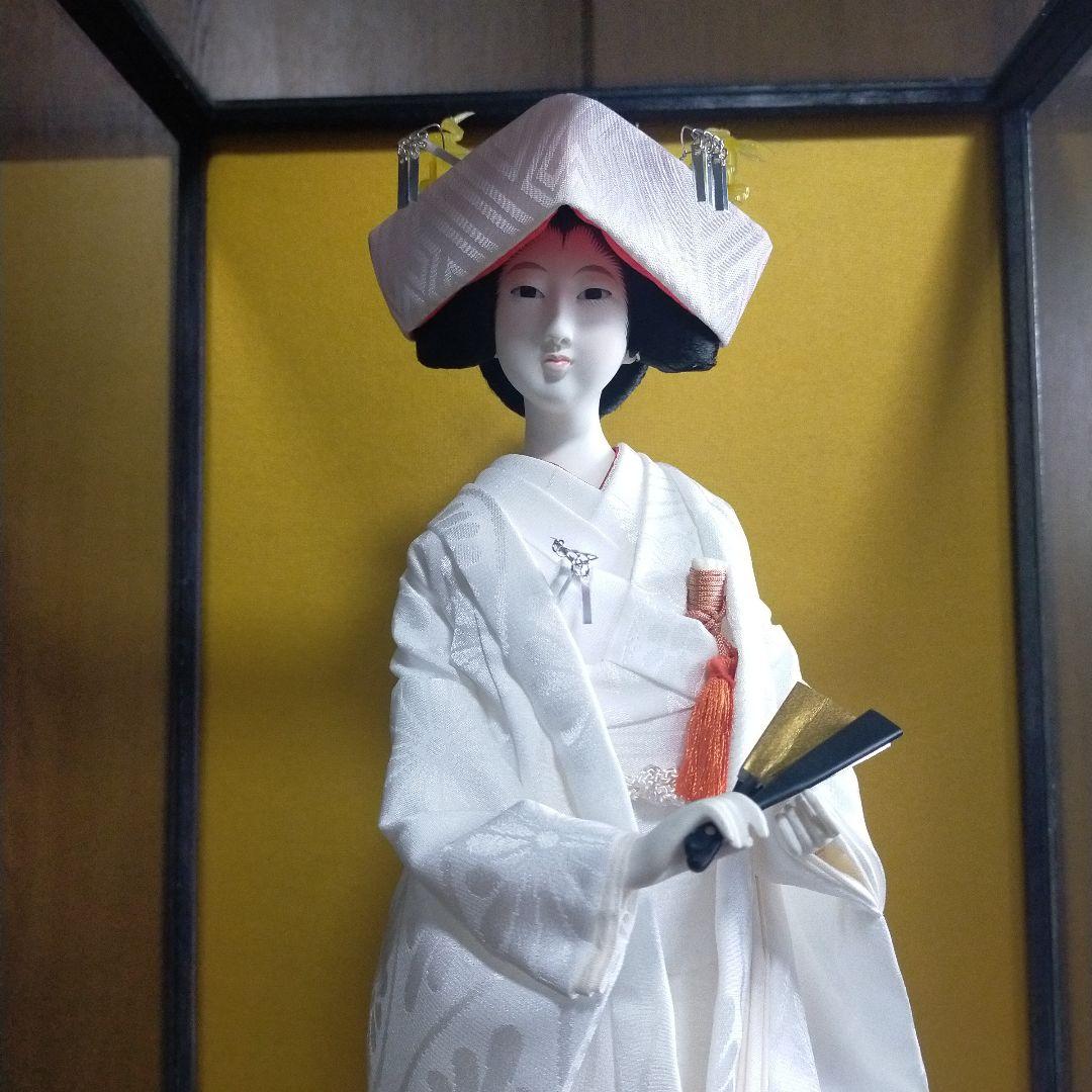 日本人形 白無垢　花嫁　ガラスケース入り　昭和レトロ