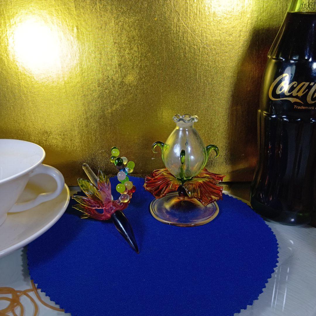 多色ガラス製花と葉の装飾オブジェクト