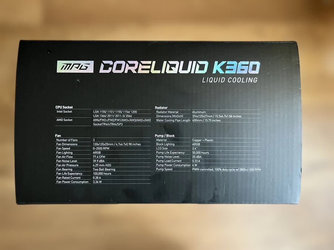 MSI MPG GORELIQUID K360 RGB 水冷クーラー