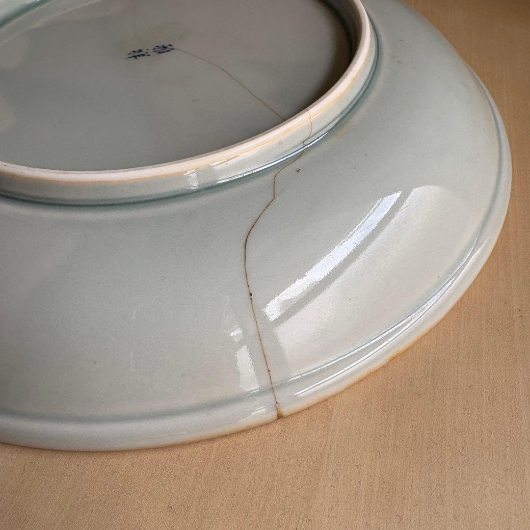 KINTSUGI　金継ぎ修復済　伝統金継ぎ　大皿　装飾的な青色皿