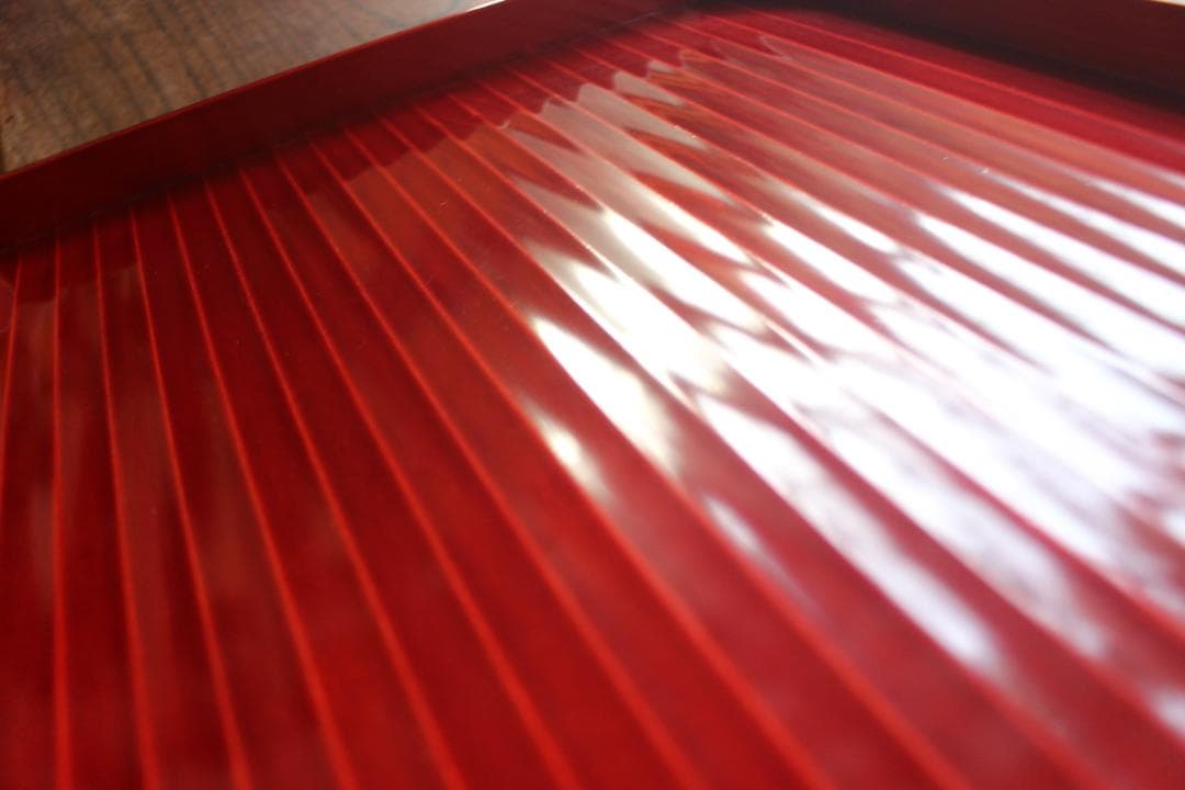 デッドストック！極上紅春慶塗の美しい隅切四方折敷（検お盆お膳懐石盆