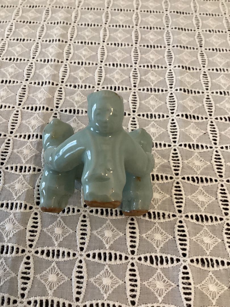 茶道具　 『横田鳳山造』　唐銅　青磁三ツ人形 九谷焼茶碗　御羽箒　 おまとめ品