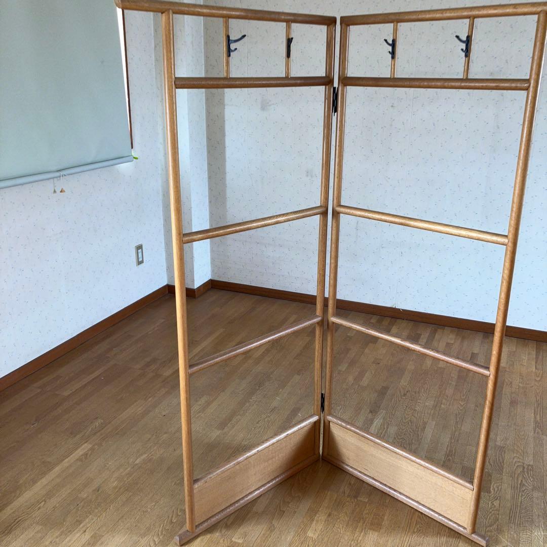 木製二つ折り衣類掛け フック4つ付き