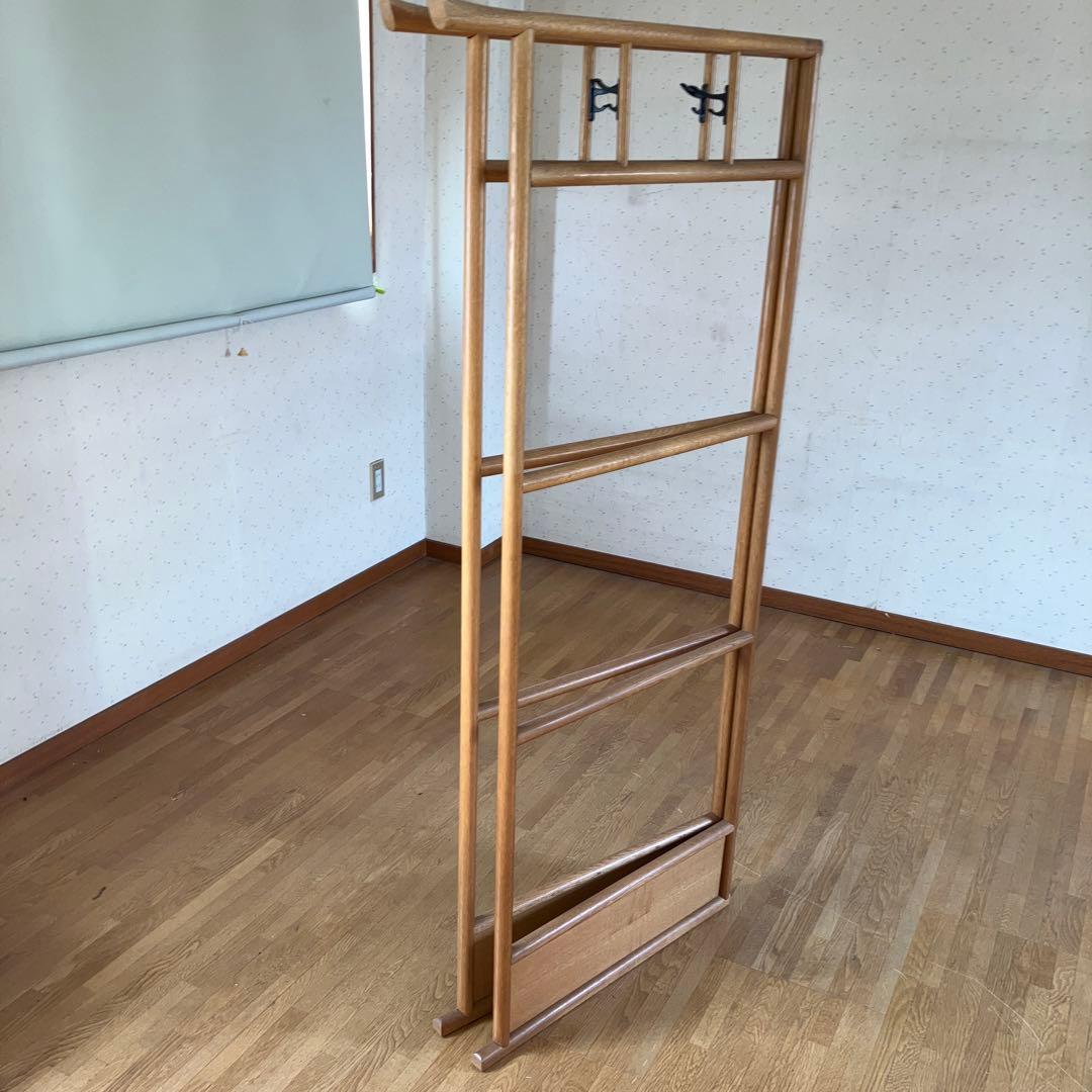木製二つ折り衣類掛け フック4つ付き