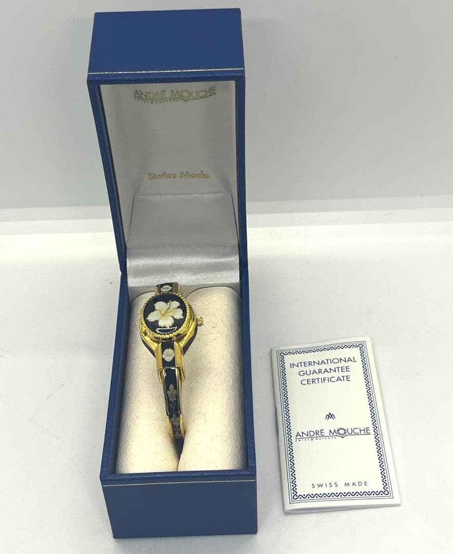 未使用 ANDRE MOUCHE バングルウォッチ 七宝 腕時計 電池切 箱付