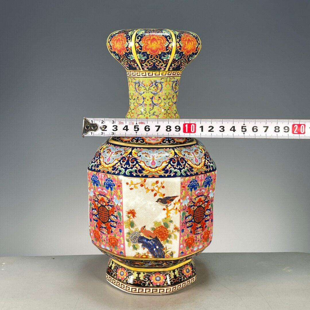 景徳鎮 琺瑯彩八方来財花鳥賞瓶 陶磁器 装飾品 現代工芸品 美術品 置物