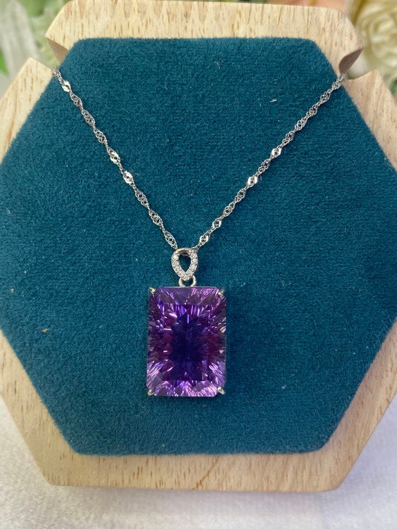 アメジスト　ハイグレード　ペンダントトップ　コンケーブカット　s925シルバー