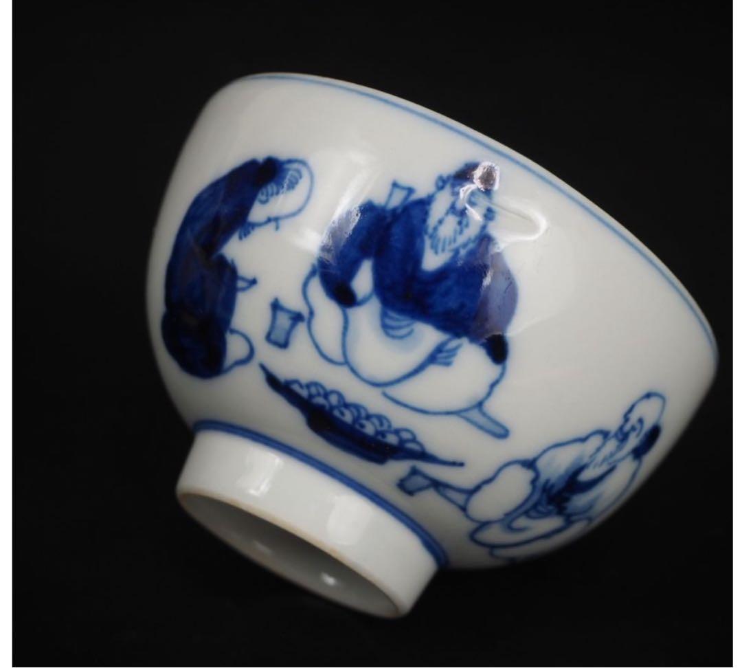 送料無料　明治～大正時代　茶人漢詩図茶碗２客　煎茶道具