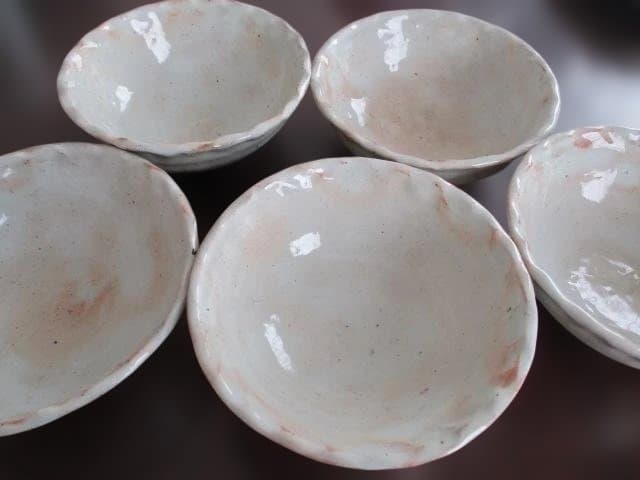 信楽焼　 古谷信男 古谷製陶所　粉引き小鉢　5枚セット