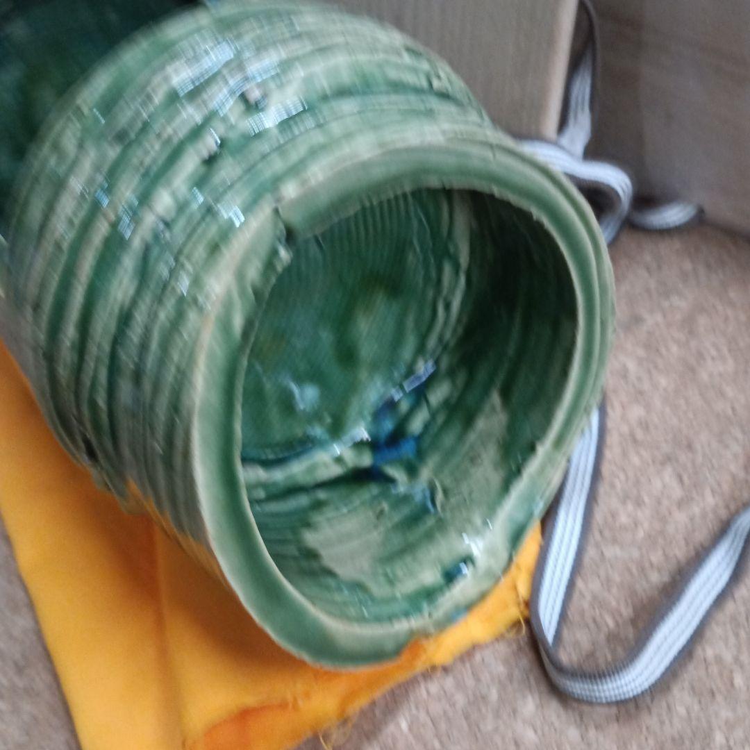 3693）織部竹形花入　月心窯　木村幸　共箱、共布