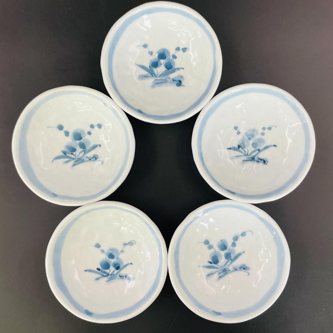 美品 青木龍山 小鉢 五客 共箱 有田焼 染付 小皿 銘々皿 作家物R8SA89