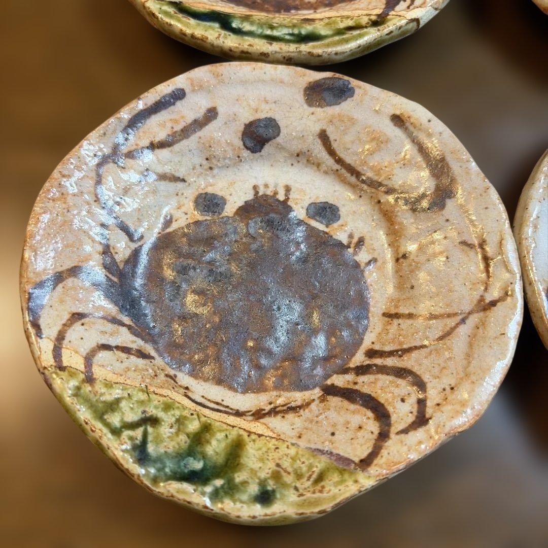 和食器　茶懐石　織部焼　蟹図　銘々皿　五客