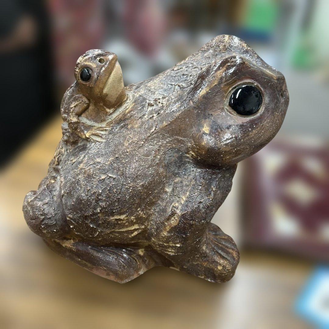 信楽焼 カエル 蛙 親子 三匹 陶器 大型 置物 オブジェ 庭 玄関 縁起物