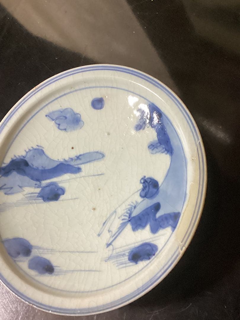 初期伊万里　江戸前期染付山水釣り人図　骨董古美術品