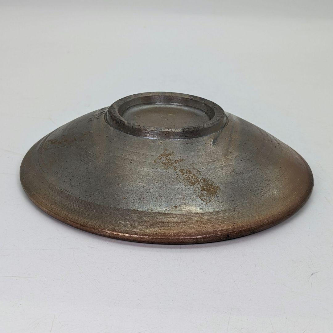 窯元松園 備前焼 金彩窯変皿 共箱 和食器 中皿 金襷 日本料理 レア 希少