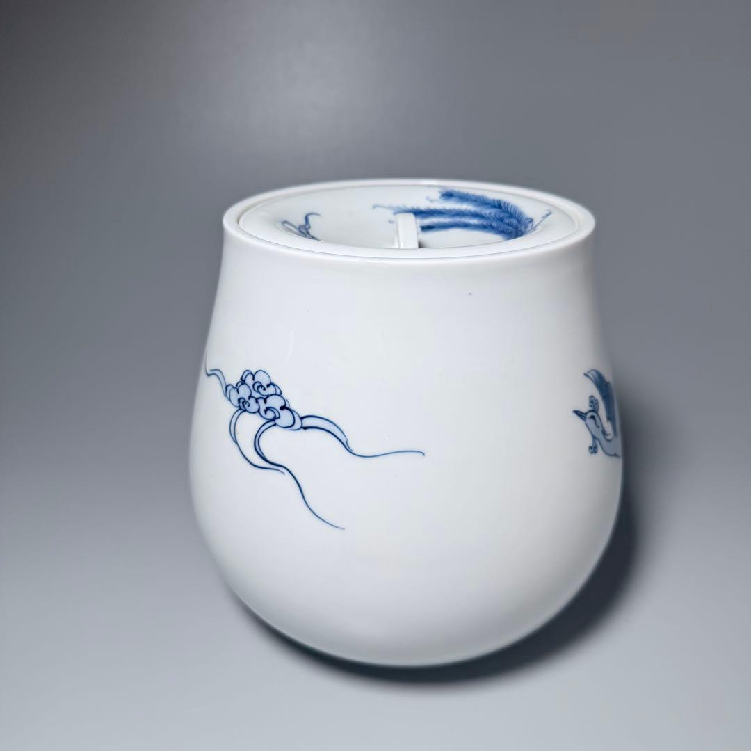 の*り様 佐賀県重要無形文化財指定　中村清六　作　染付鳳凰図水指　共箱　茶道具