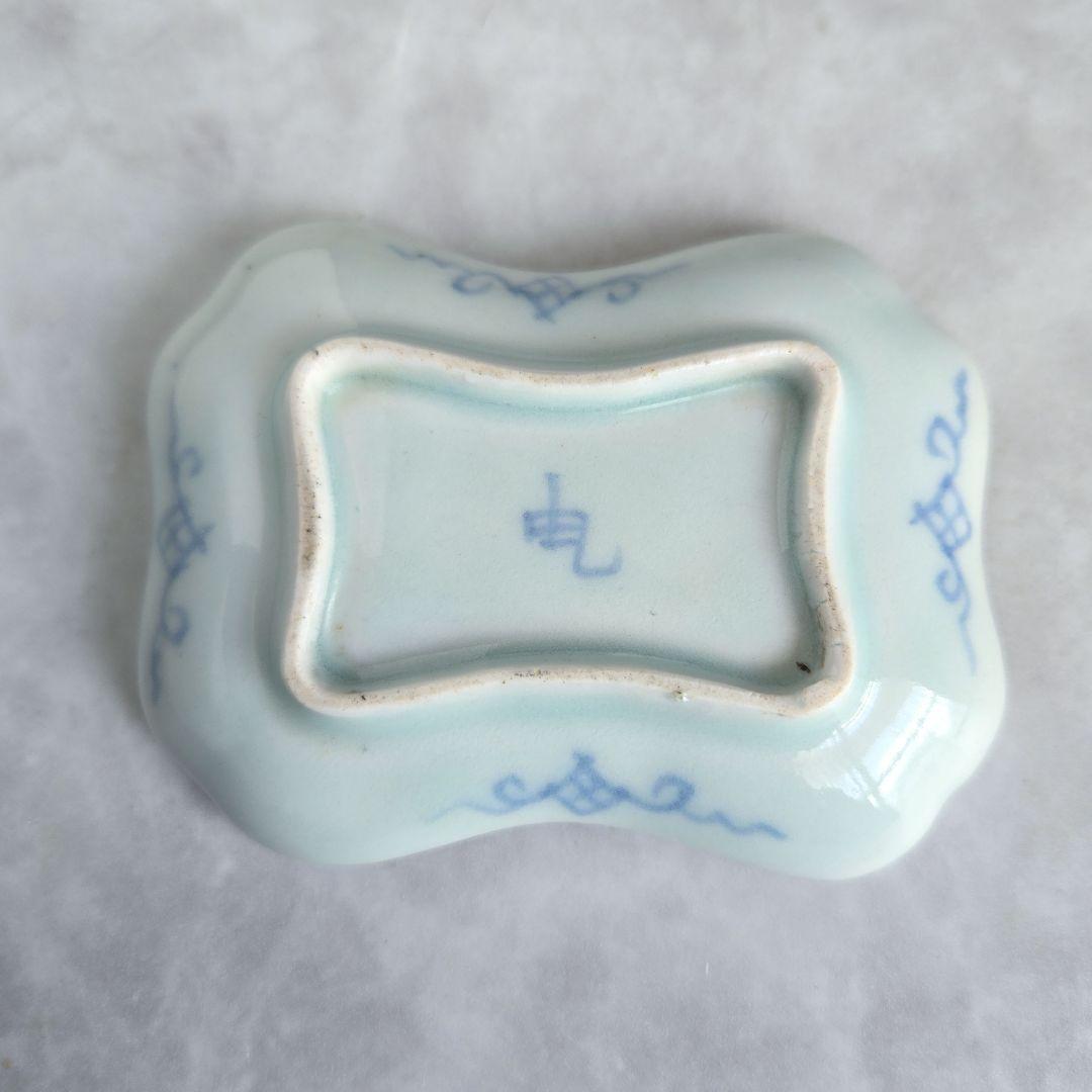 古伊万里　染付　型紙摺印判　小皿　豆皿　江戸　菊唐草　骨董　印判　アンティーク