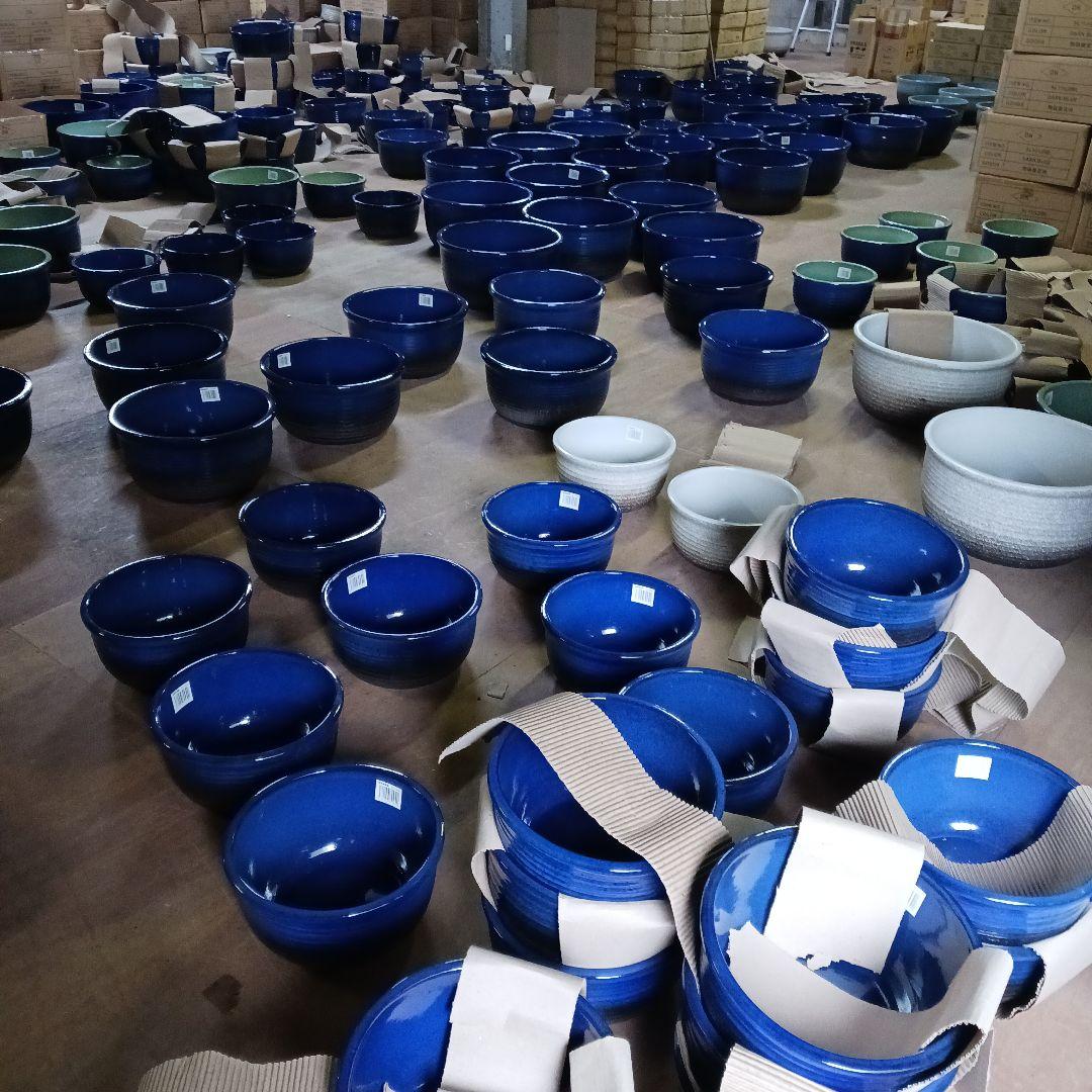 新品　特大52x49　陶器　睡蓮鉢　難有　メダカ鉢　水色　ブルー　ルーバーLWC