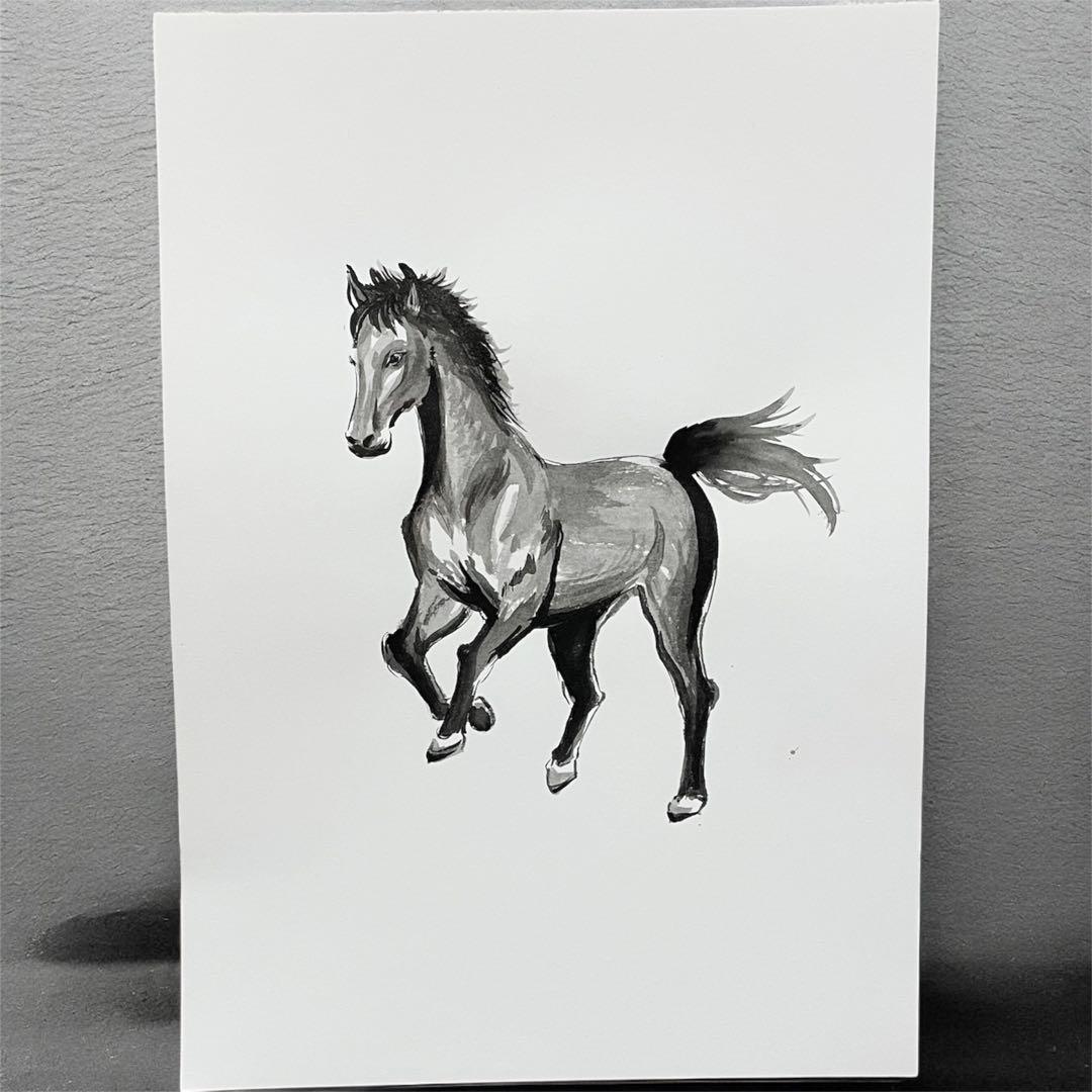 【原画 一点もの】墨絵 馬 A4サイズ｜手描き 水墨画 アート