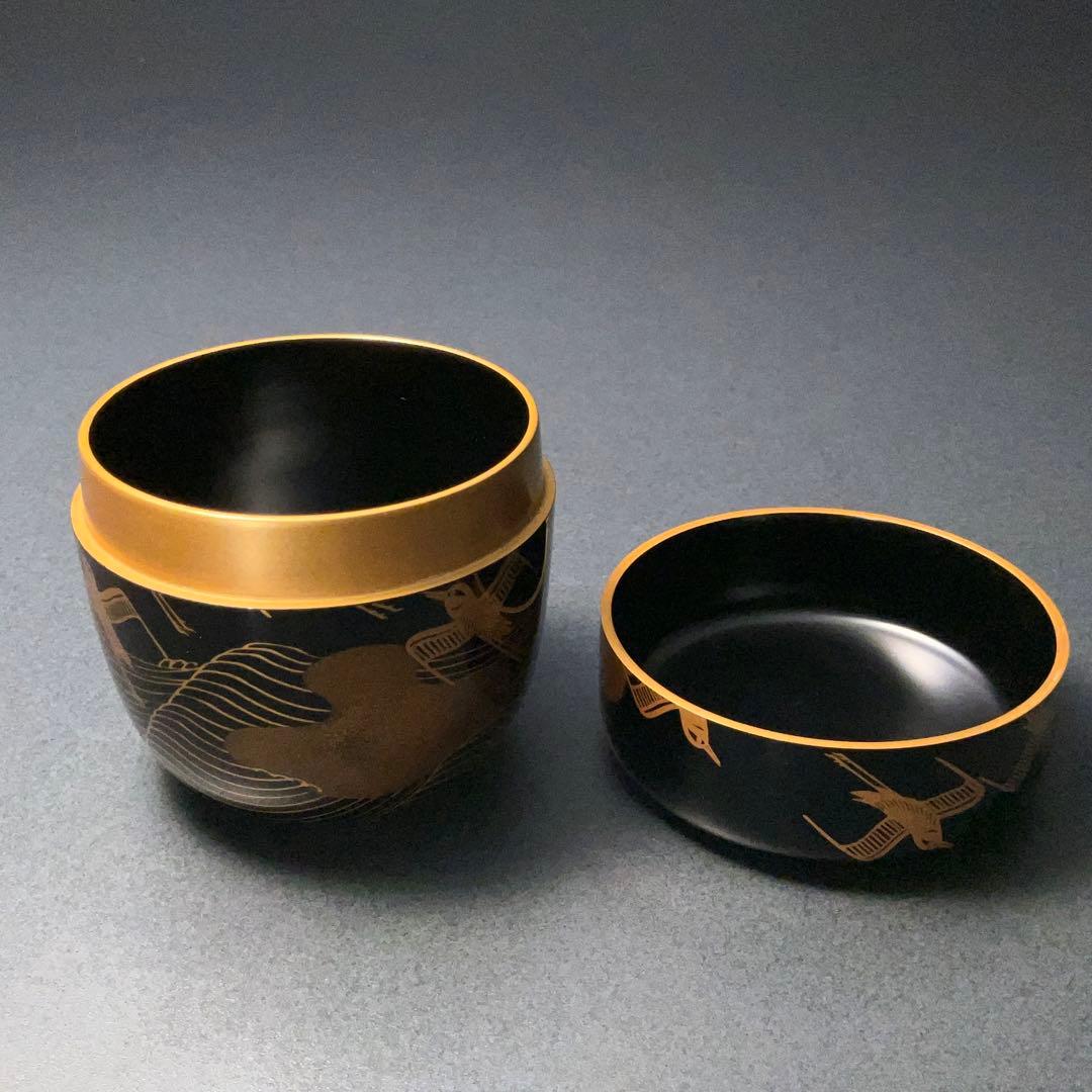 【茶道具】棗　波千鳥　壬依　共箱　金蒔絵　6R1280ダN3