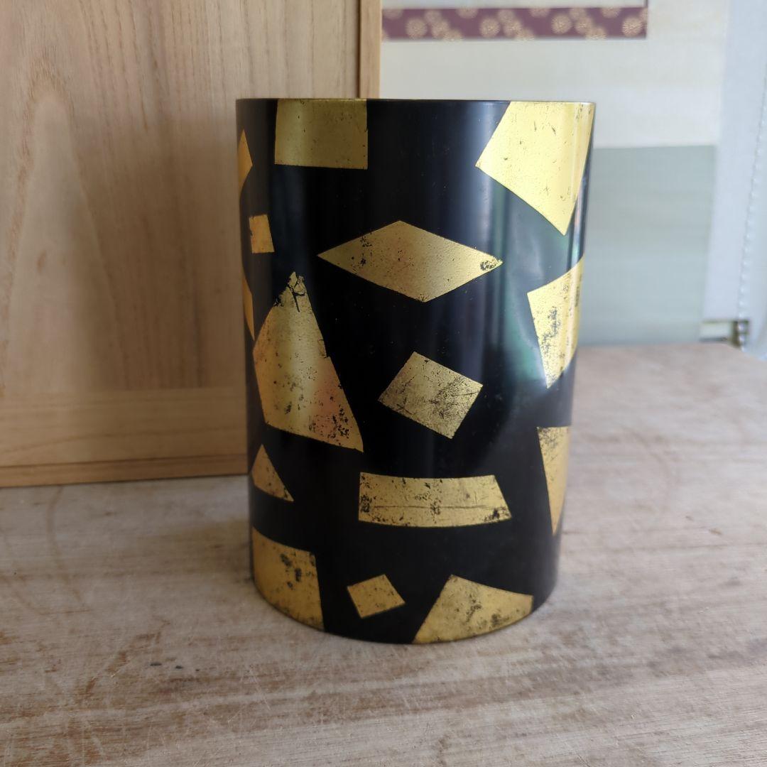 玄々斎好写 葉蓋 水指 裏千家 茶道具 茶道 お点前 木製 漆器 金彩
