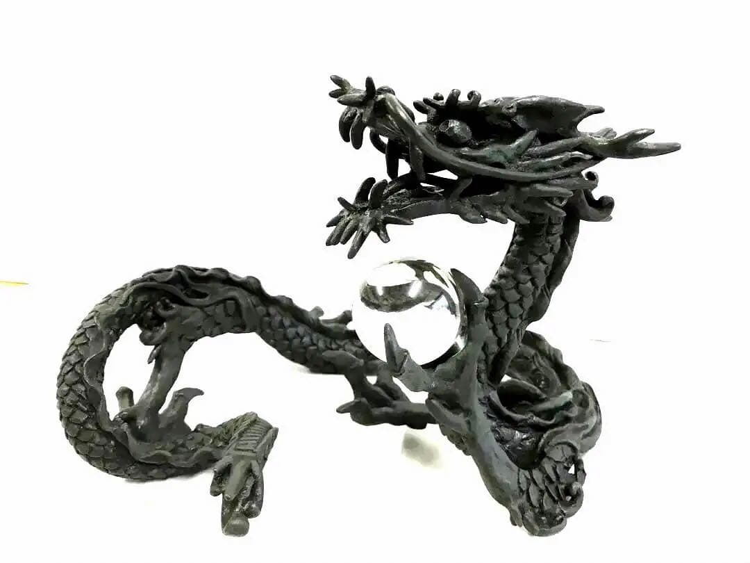 銅製:瑞龍置物(水晶珠添)
