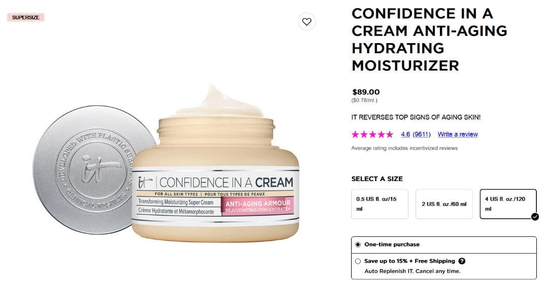 イットコスメティックス コンフィデンスモイスチャークリーム　未使用新品120ml
