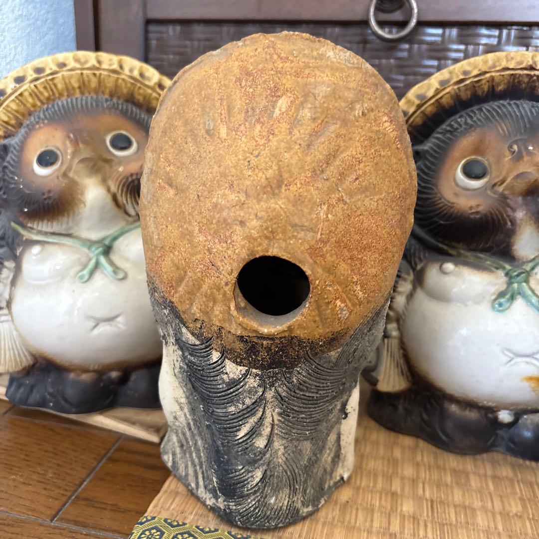 信楽焼 たぬき 置物 5体セット 白狸含 昭和レトロ