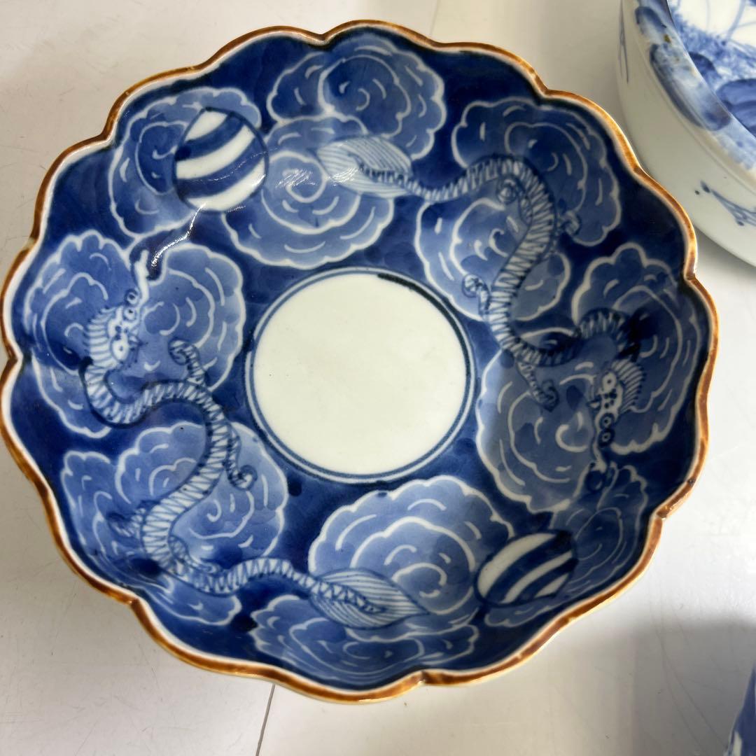 古伊万里　染付鉢色々5客　幅約11/15.5/16㎝　東Y8-0402①