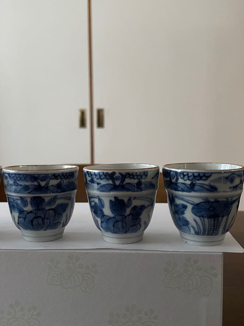 古伊万里　染付帯巻煎茶碗5客揃　骨董