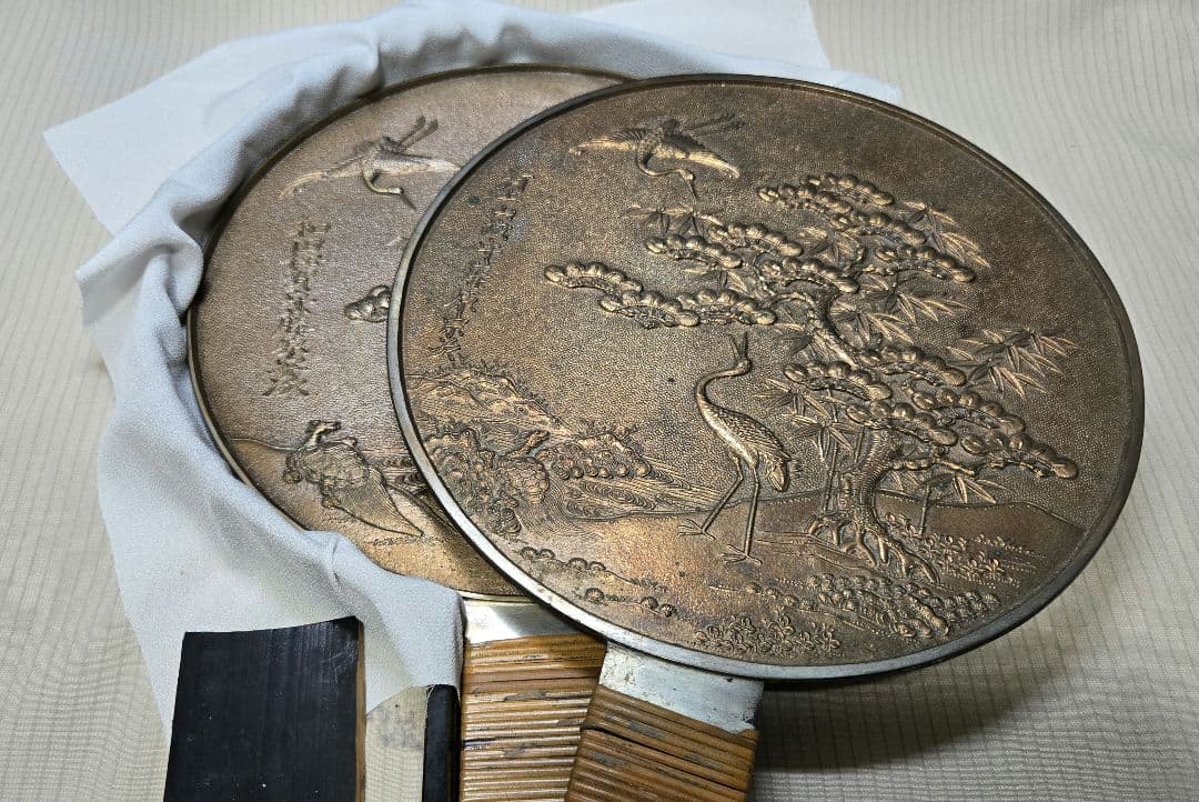 【江戸期・骨董】豪華銅鏡4枚セット 銘入り（和田伊賀守/河上山城守/西村豊後守）
