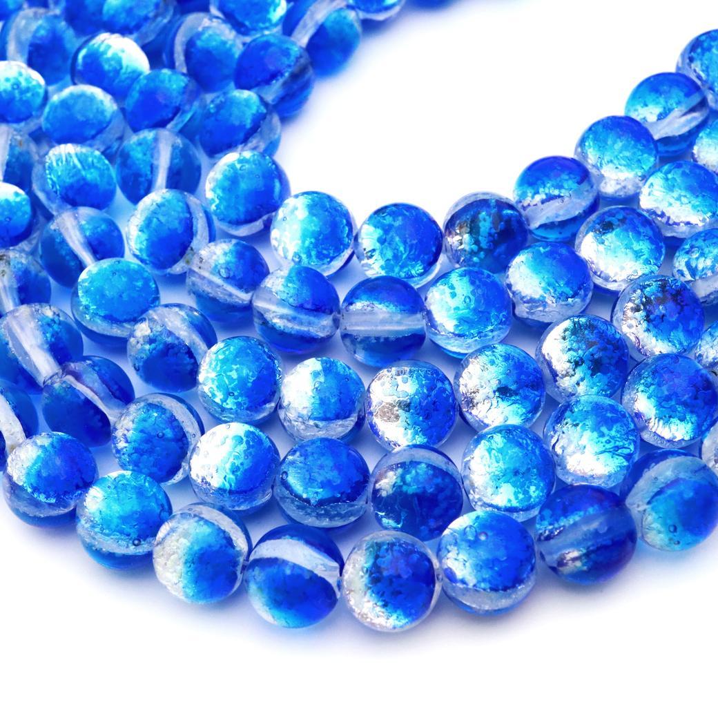 ヨナグニブルー ホタルガラス ビーズ 一連 10mm 40玉 光る 沖縄 お土産