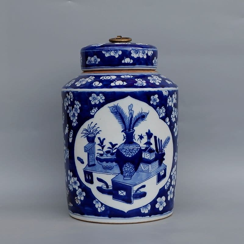 鯖氷梅博古紋帯蓋 茶壺 茶道具 陶磁器 工芸品 美術品 置物