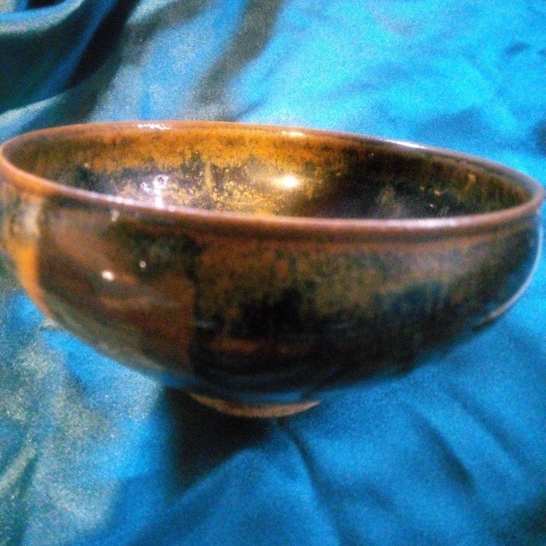 中国陶磁器　磁州窯　黒と金のグラデーション茶碗
