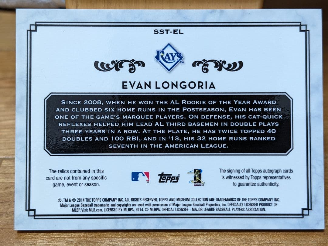 EVAN LONGORIA TOPPS 直筆サイン GAME USED パッチ