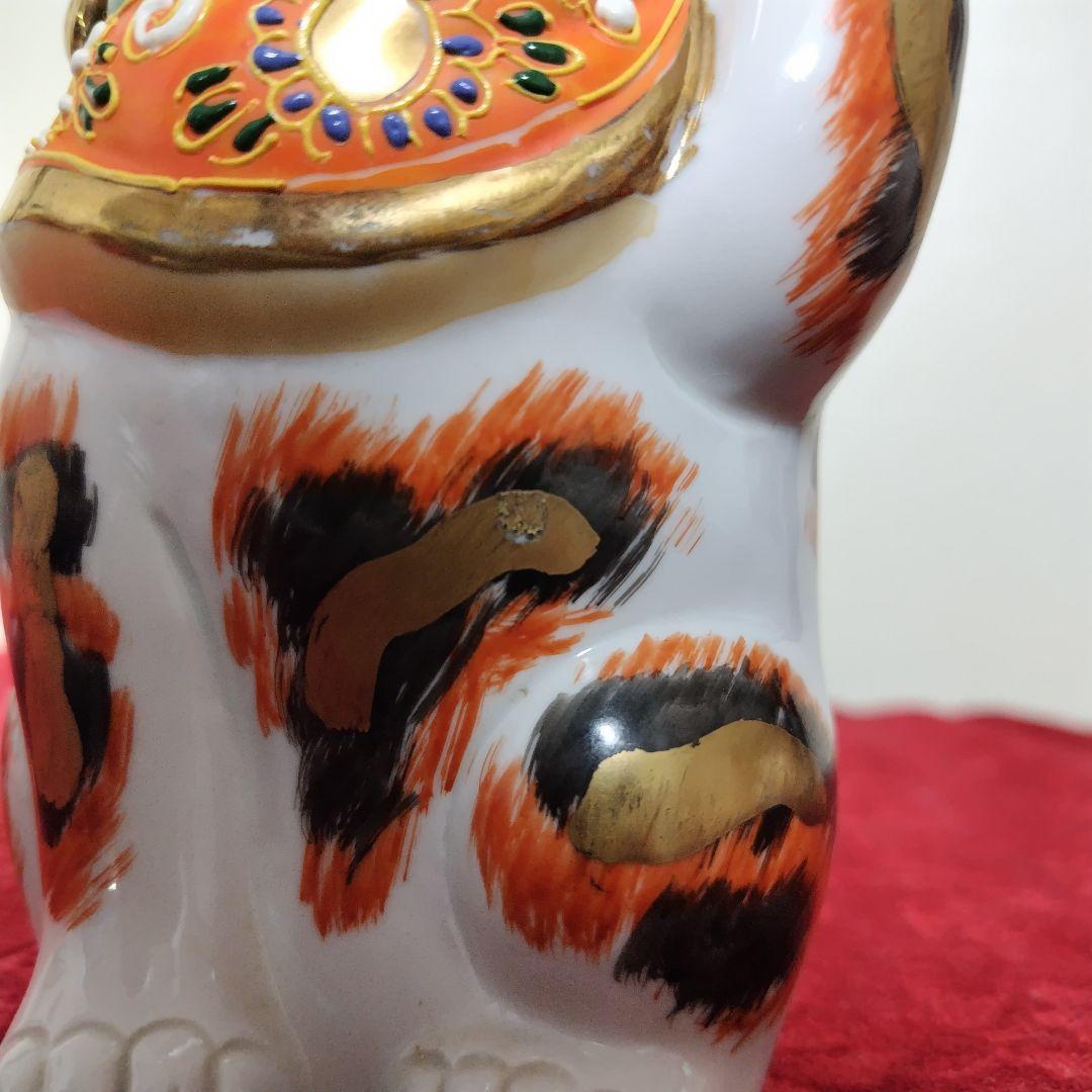 ​九谷焼 招き猫 左手上げ 三毛猫 金彩 5号 縁起物 置物 伝統工芸品 骨董