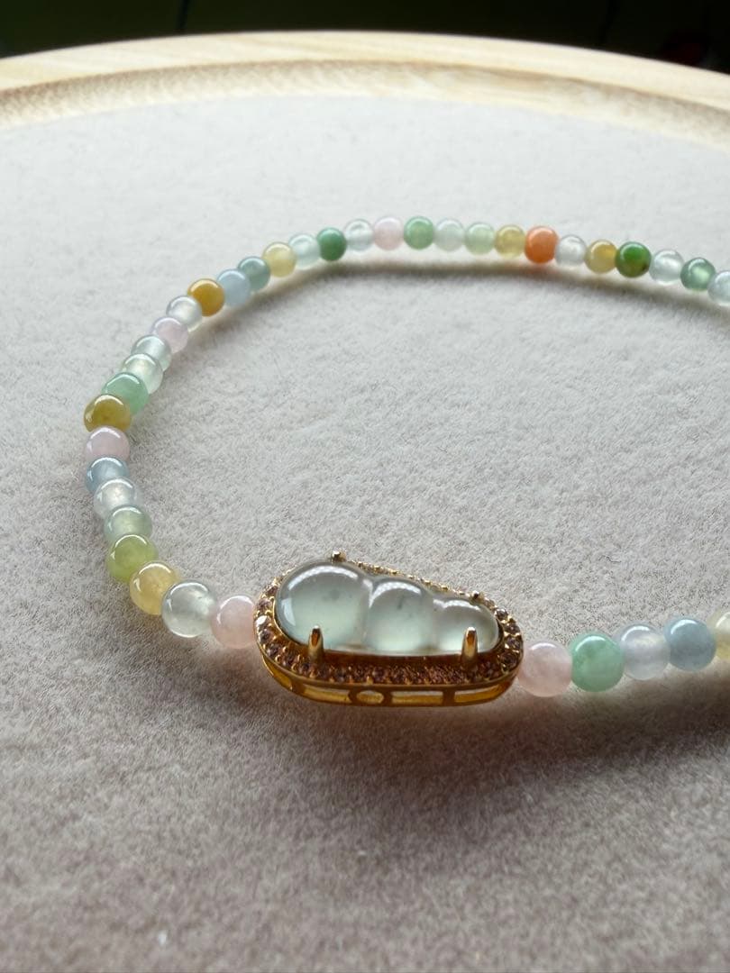 新作❣️特選‼️天然本翡翠　S925氷種『三元及第』福豆&氷種多彩小粒ブレスレット