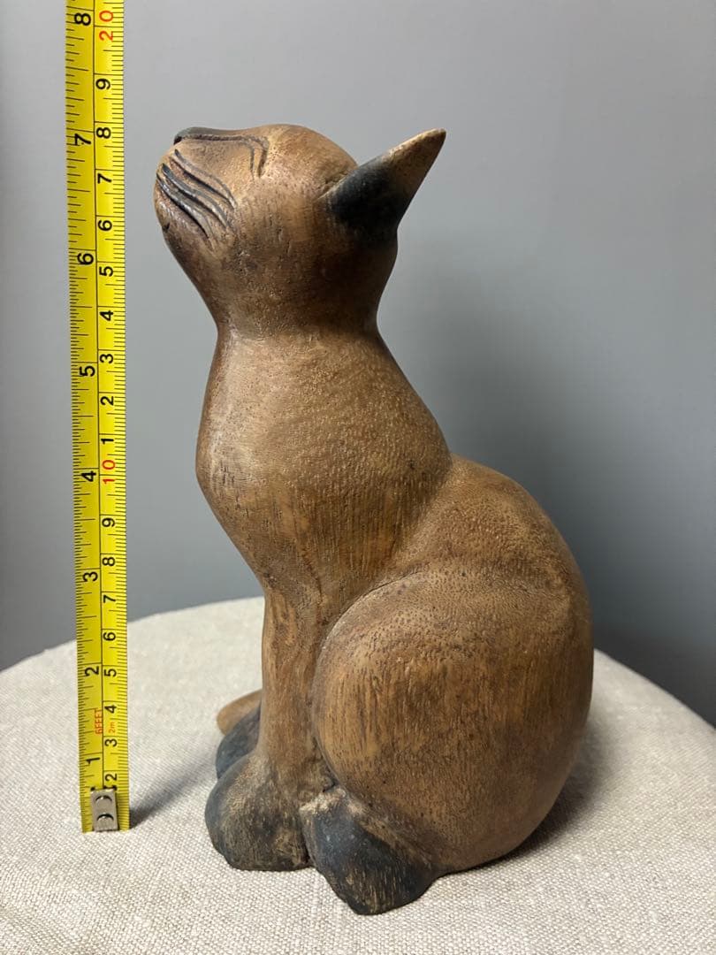 アンティーク 木彫り猫　50年代 骨董　木製 猫の置物