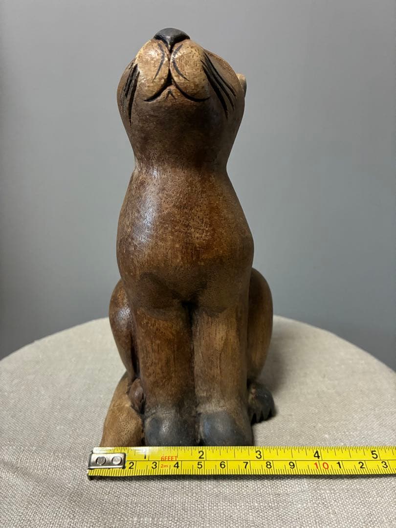 アンティーク 木彫り猫　50年代 骨董　木製 猫の置物