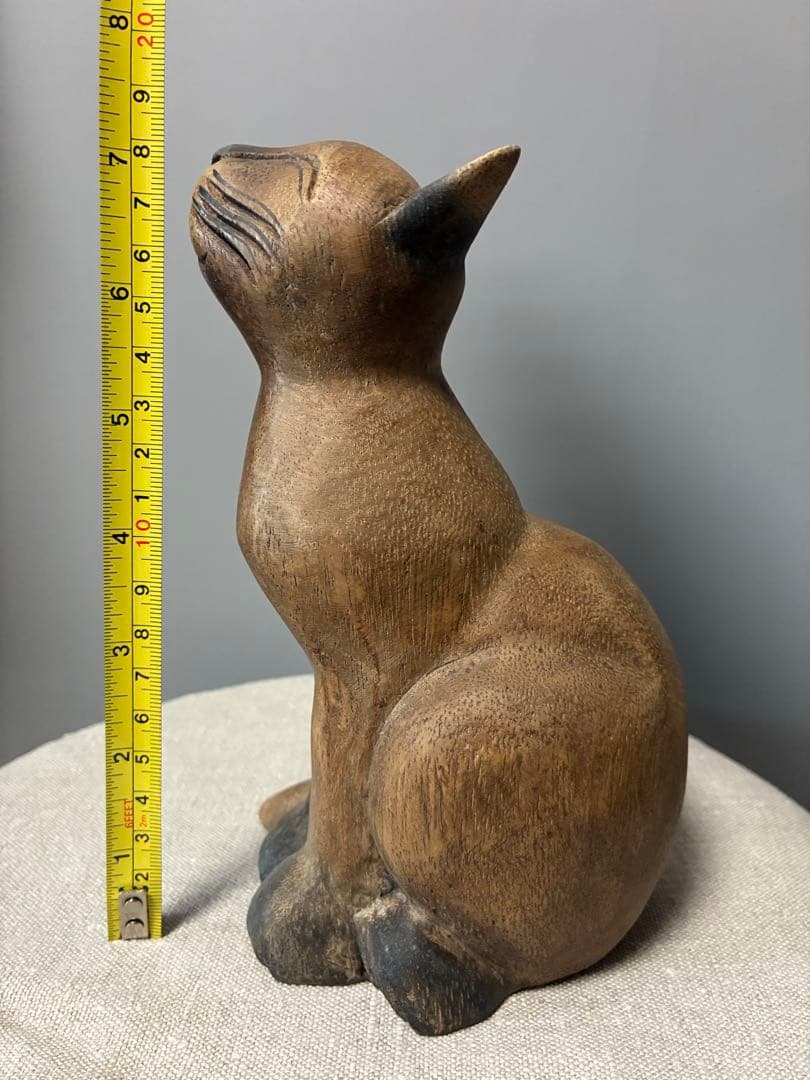 アンティーク 木彫り猫　50年代 骨董　木製 猫の置物