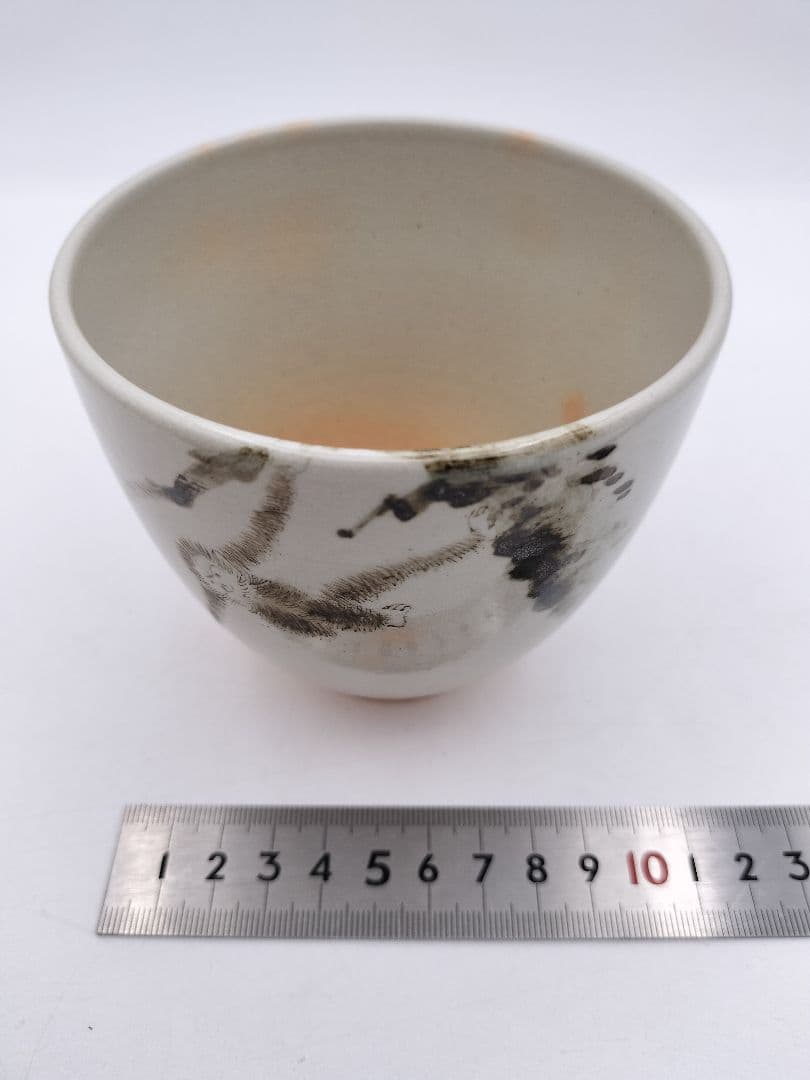 c042 茶碗 錆絵捉月 通次阿山 木箱 茶道具 古物