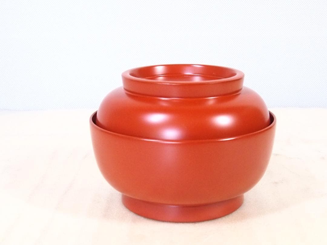 【未使用】秋田 川連漆器 総洗朱 柿型椀5客 佐藤豊八商店 菓子椀/雑煮椀/汁椀