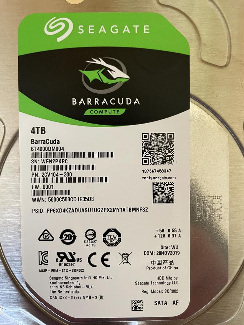 HDD 4TB 3.5インチ 内蔵型 seagate製 動作保証 0313
