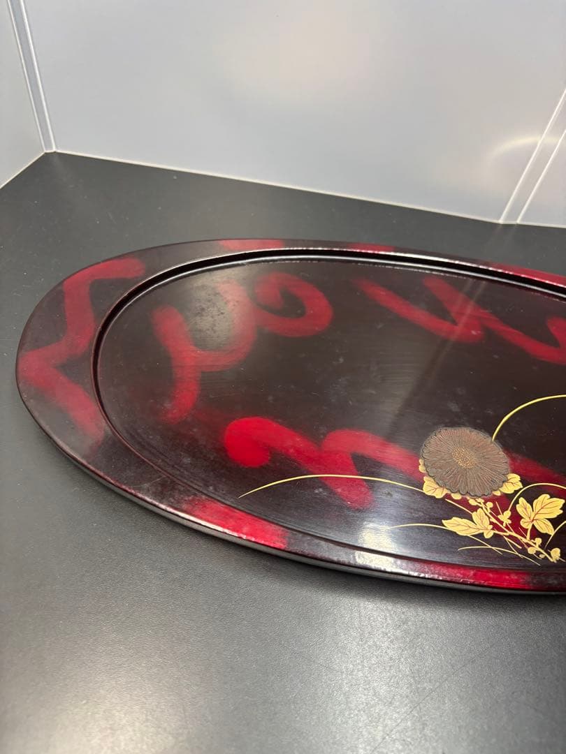 高蒔絵 金蒔絵 明治期 漆器 花草蒔絵 骨董品 お盆 時代物 菊