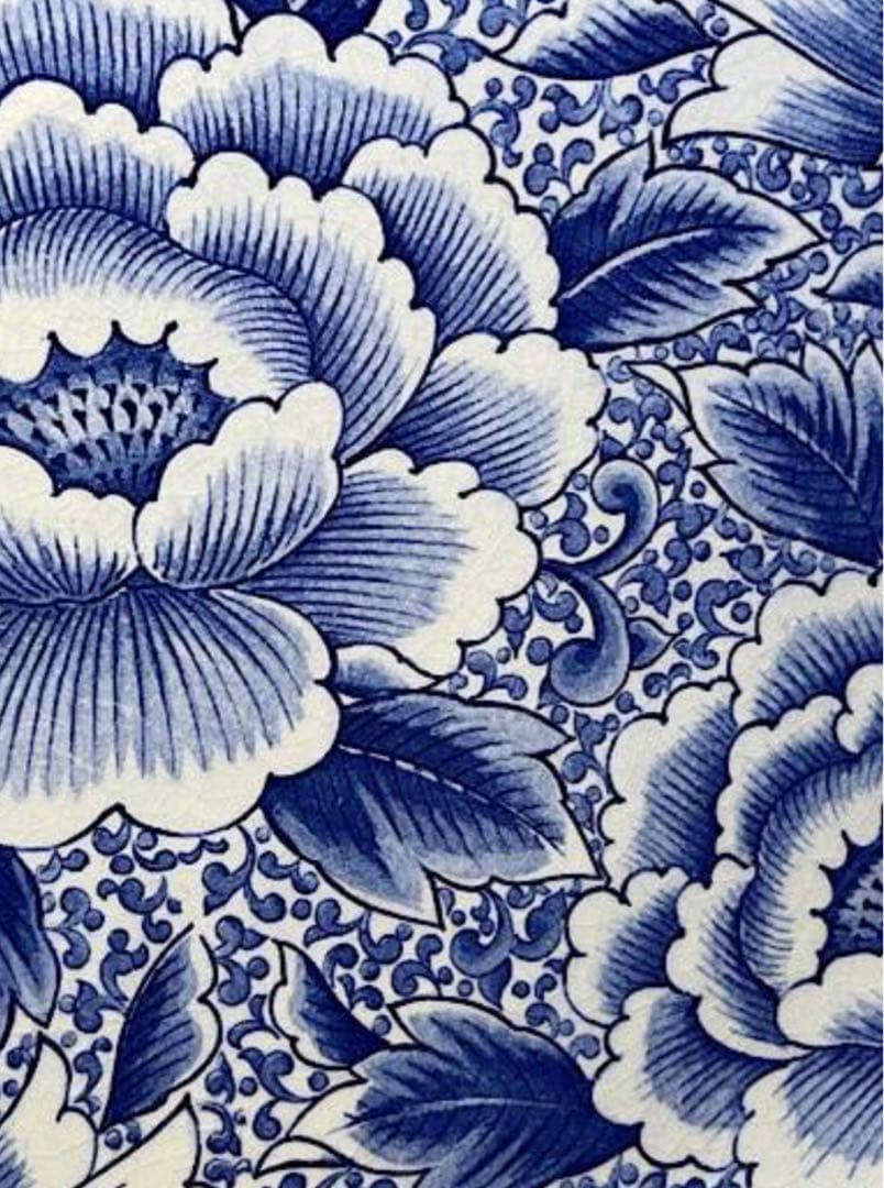 陶器 印判 山水花柄 大皿 飾皿 直径37.7cm
