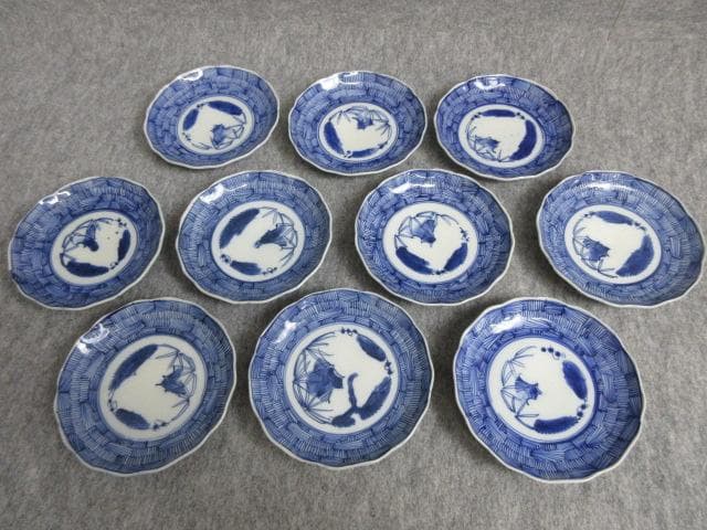 瀬戸焼染付網代模様小皿10枚 [B27691]