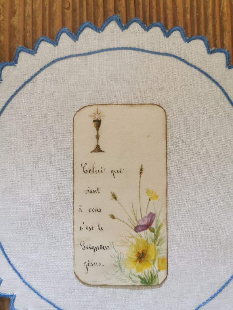 アンティーク スカラップ手縢り青糸刺繍ドイリー 手描き青花ホーリーカードセット