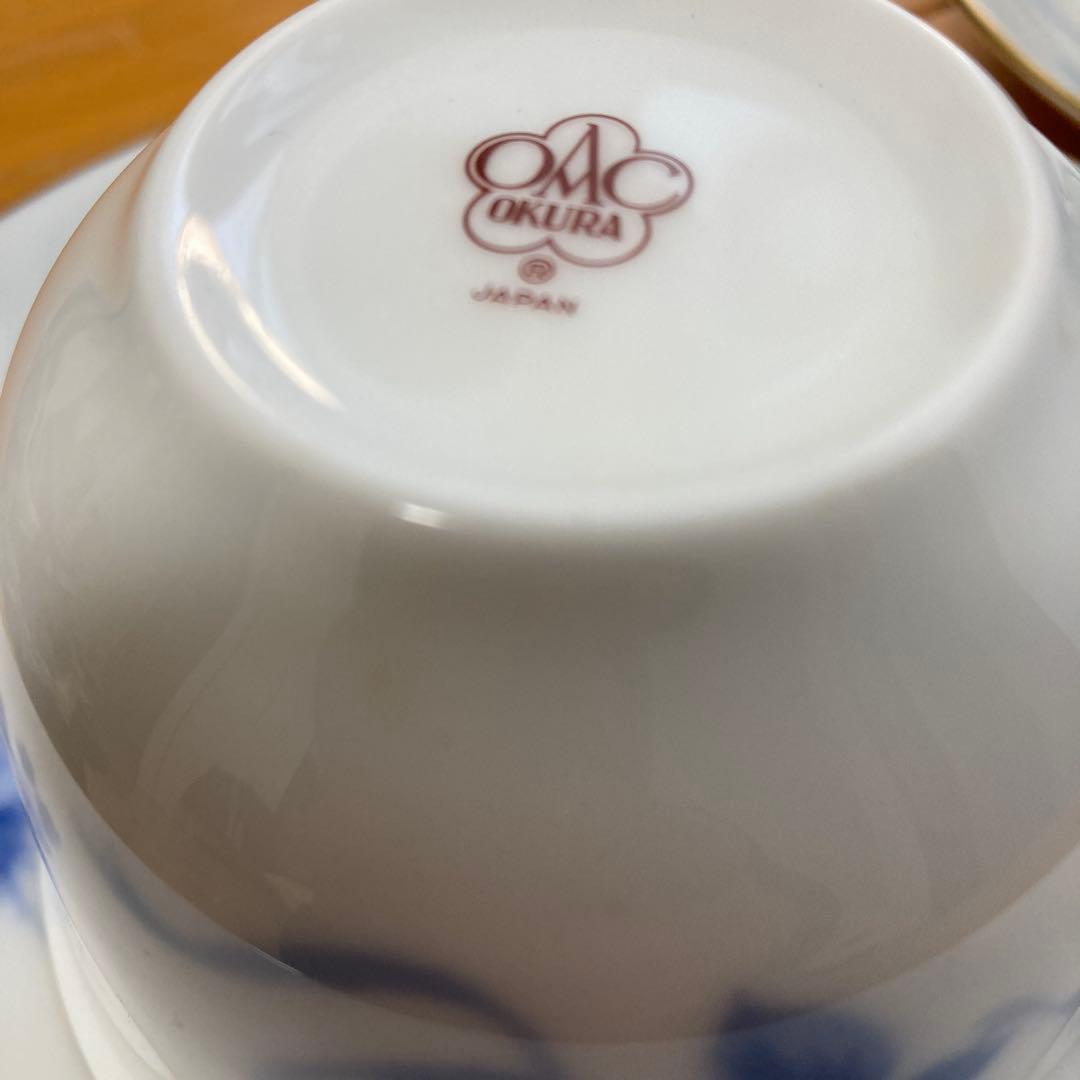 未使用　大倉陶園　ブルーローズ　ペア　カップソーサー　金彩　大倉　okura