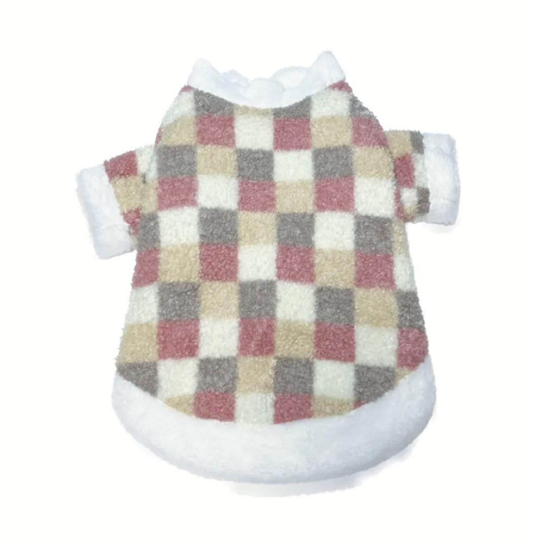 【ペット用】大型犬用冬用プレミアム厚手可愛いチェック柄ボアジャケットピンク6XL